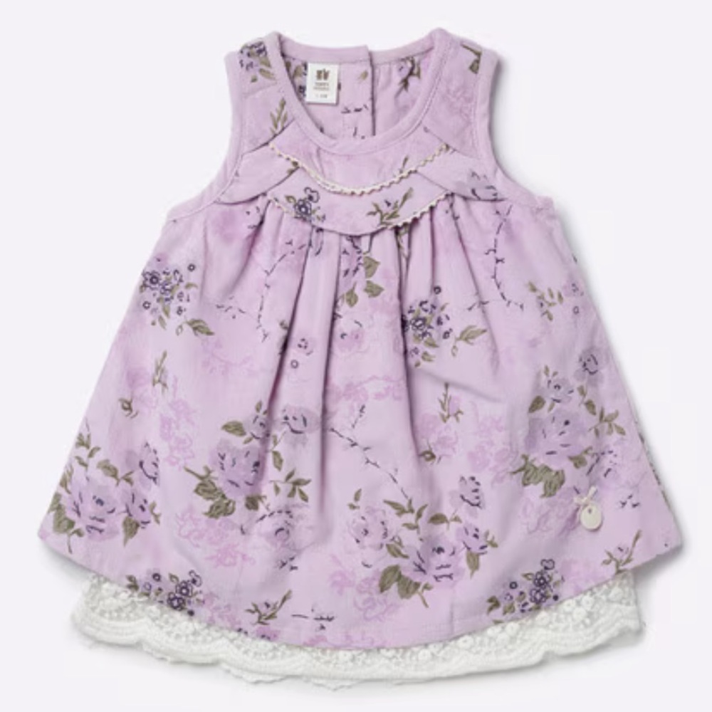 TOFFY HOUSE Floral Corduroy Dress with lace trim liner Purple 24-36 mont…